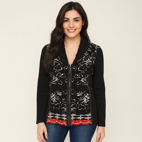 🧥 Dolcezza  Art-Inspired Elegance: Zip Front Cardigan Size Large - Picture 1 of 6